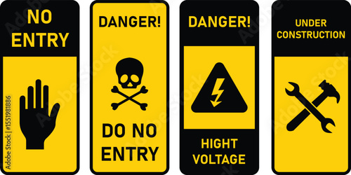 Essential Safety Signs No Entry, Danger, High Voltage, Under Construction