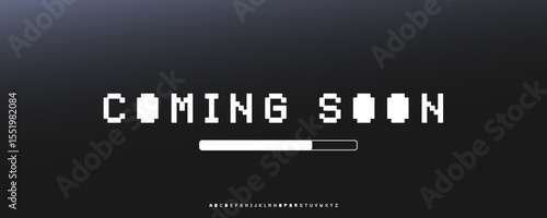 Blocky pixel font for futuristic tech banners, dark UI teasers, product countdowns, digital startup posters. Strong identity for launch visuals and sci-fi branding. Vector typeset