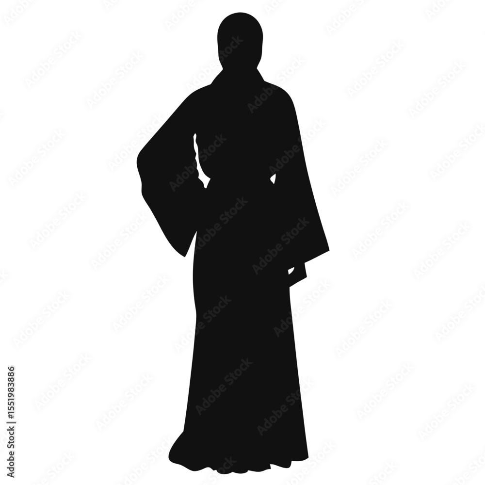 Woman in Long Dress Silhouette, Elegant Black Figure Woman in Long Dress Silhouette, Elegant Black Figure