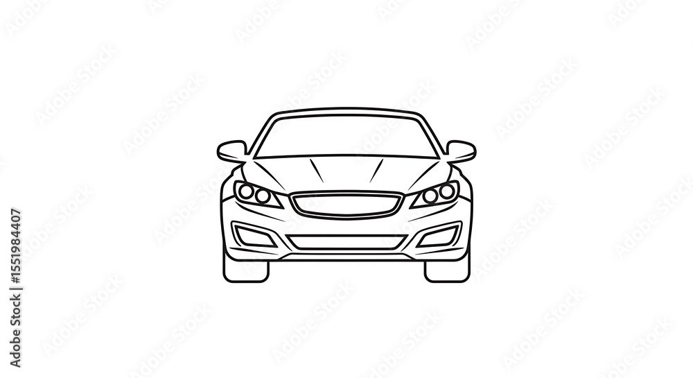 Obraz premium Car Front View Outline Drawing Vehicle Illustration