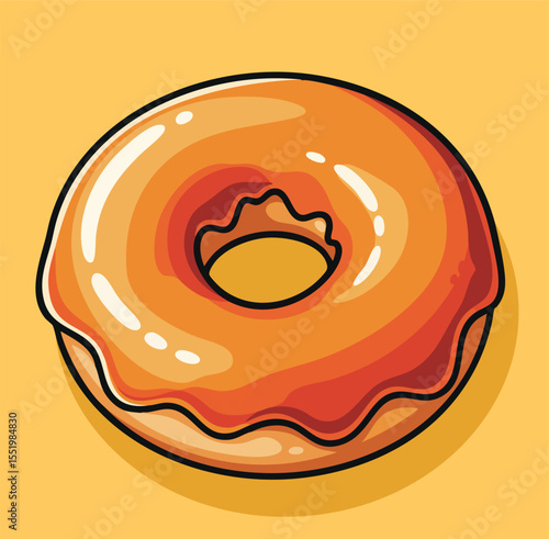  A vibrant vector illustration of a glazed donut, rendered in a pop art style with bold, bright colors and clean line