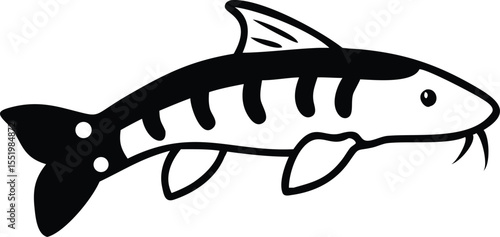 Detailed illustration of a kuhli loach fish in a natural aquatic environment