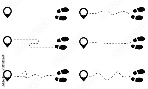 Footprints and Route Markers Vector Set – Navigation and Journey Concept Icons on White Background
