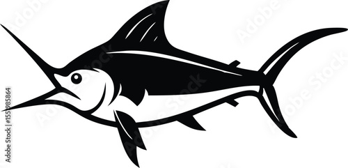 Dynamic marlin fish silhouette vector illustration for aquatic themes