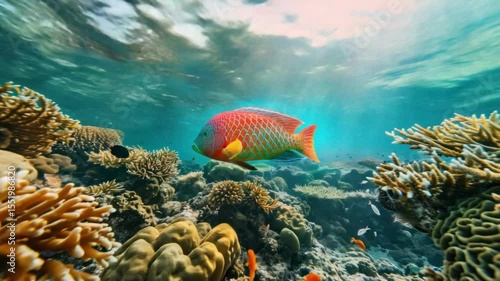 Wallpaper Mural A vibrant fish swims amidst the colorful coral reefs Torontodigital.ca