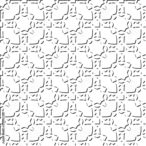  3d relief tiles.
Vector pattern with symmetrical elements . Modern stylish abstract texture. Repeating tiles from striped elements. Black and white pattern.
