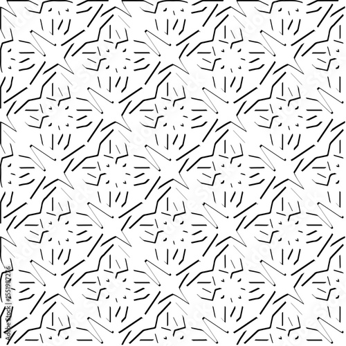  3d relief tiles.
Vector pattern with symmetrical elements . Modern stylish abstract texture. Repeating tiles from striped elements. Black and white pattern.