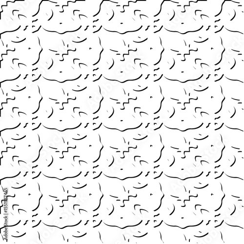  3d relief tiles.
Vector pattern with symmetrical elements . Modern stylish abstract texture. Repeating tiles from striped elements. Black and white pattern.
