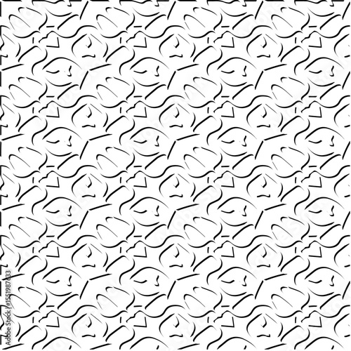  3d relief tiles.
Vector pattern with symmetrical elements . Modern stylish abstract texture. Repeating tiles from striped elements. Black and white pattern.