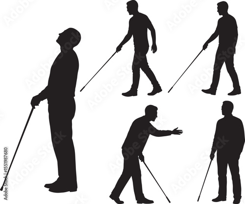 Blind man walking with cane vector illustration