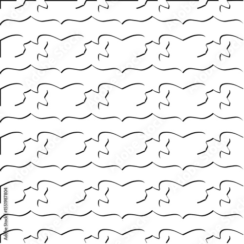  3d relief tiles.
Vector pattern with symmetrical elements . Modern stylish abstract texture. Repeating tiles from striped elements. Black and white pattern.