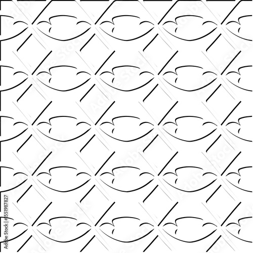  3d relief tiles.
Vector pattern with symmetrical elements . Modern stylish abstract texture. Repeating tiles from striped elements. Black and white pattern.