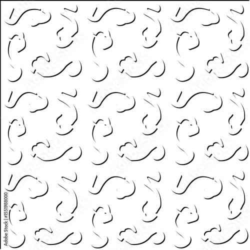  3d relief tiles.
Vector pattern with symmetrical elements . Modern stylish abstract texture. Repeating tiles from striped elements. Black and white pattern.