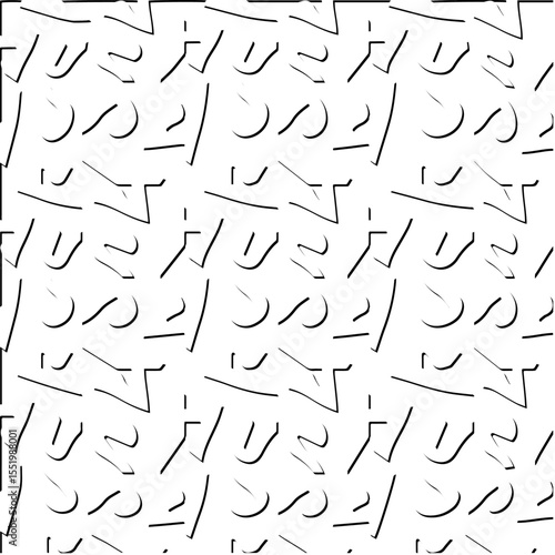  3d relief tiles.
Vector pattern with symmetrical elements . Modern stylish abstract texture. Repeating tiles from striped elements. Black and white pattern.