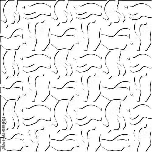  3d relief tiles.
Vector pattern with symmetrical elements . Modern stylish abstract texture. Repeating tiles from striped elements. Black and white pattern.