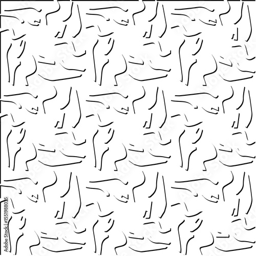  3d relief tiles.
Vector pattern with symmetrical elements . Modern stylish abstract texture. Repeating tiles from striped elements. Black and white pattern.