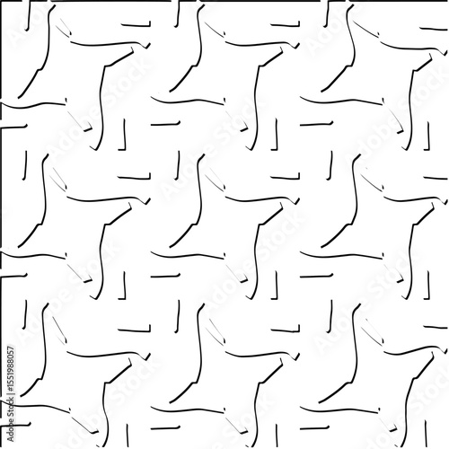  3d relief tiles.
Vector pattern with symmetrical elements . Modern stylish abstract texture. Repeating tiles from striped elements. Black and white pattern.