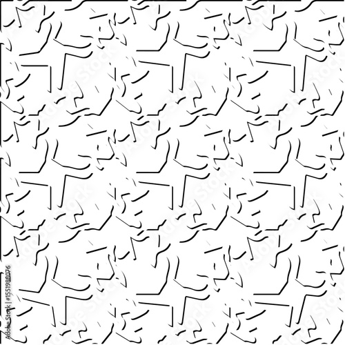  3d relief tiles.
Vector pattern with symmetrical elements . Modern stylish abstract texture. Repeating tiles from striped elements. Black and white pattern.