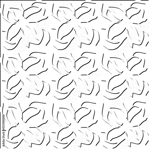  3d relief tiles.
Vector pattern with symmetrical elements . Modern stylish abstract texture. Repeating tiles from striped elements. Black and white pattern.