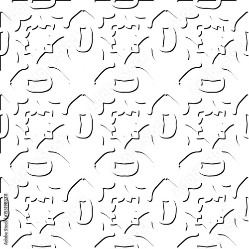  3d relief tiles.
Vector pattern with symmetrical elements . Modern stylish abstract texture. Repeating tiles from striped elements. Black and white pattern.