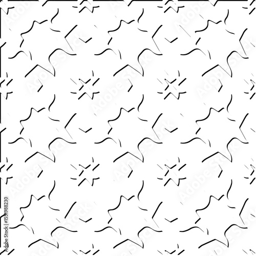  3d relief tiles.
Vector pattern with symmetrical elements . Modern stylish abstract texture. Repeating tiles from striped elements. Black and white pattern.