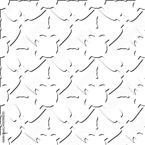  3d relief tiles.
Vector pattern with symmetrical elements . Modern stylish abstract texture. Repeating tiles from striped elements. Black and white pattern.