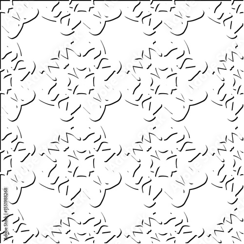  3d relief tiles.
Vector pattern with symmetrical elements . Modern stylish abstract texture. Repeating tiles from striped elements. Black and white pattern.