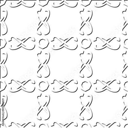  3d relief tiles.
Vector pattern with symmetrical elements . Modern stylish abstract texture. Repeating tiles from striped elements. Black and white pattern.