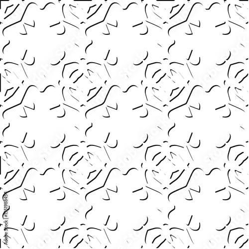  3d relief tiles.
Vector pattern with symmetrical elements . Modern stylish abstract texture. Repeating tiles from striped elements. Black and white pattern.