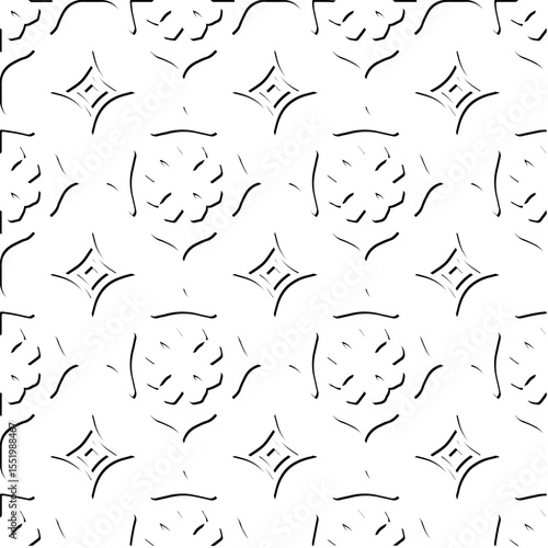  3d relief tiles.
Vector pattern with symmetrical elements . Modern stylish abstract texture. Repeating tiles from striped elements. Black and white pattern.