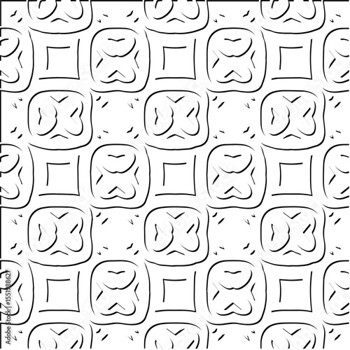  3d relief tiles.
Vector pattern with symmetrical elements . Modern stylish abstract texture. Repeating tiles from striped elements. Black and white pattern.