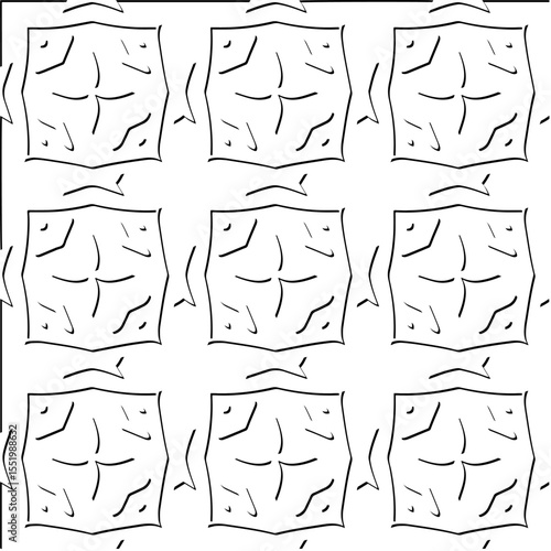  3d relief tiles.
Vector pattern with symmetrical elements . Modern stylish abstract texture. Repeating tiles from striped elements. Black and white pattern.