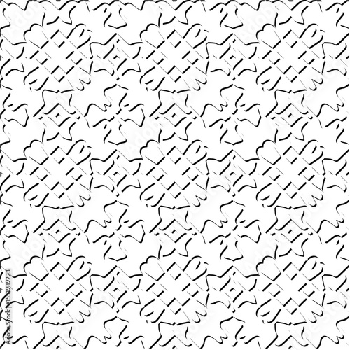  3d relief tiles.
Vector pattern with symmetrical elements . Modern stylish abstract texture. Repeating tiles from striped elements. Black and white pattern.