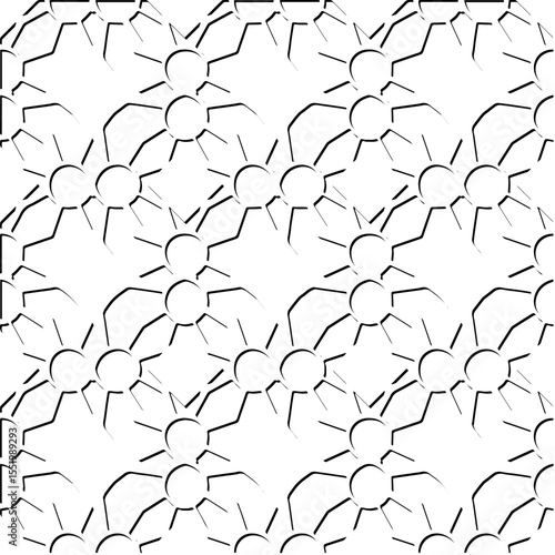  3d relief tiles.
Vector pattern with symmetrical elements . Modern stylish abstract texture. Repeating tiles from striped elements. Black and white pattern.