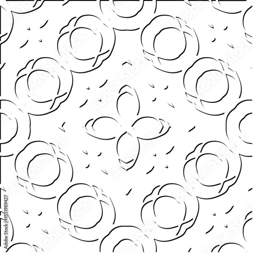  3d relief tiles.
Vector pattern with symmetrical elements . Modern stylish abstract texture. Repeating tiles from striped elements. Black and white pattern.