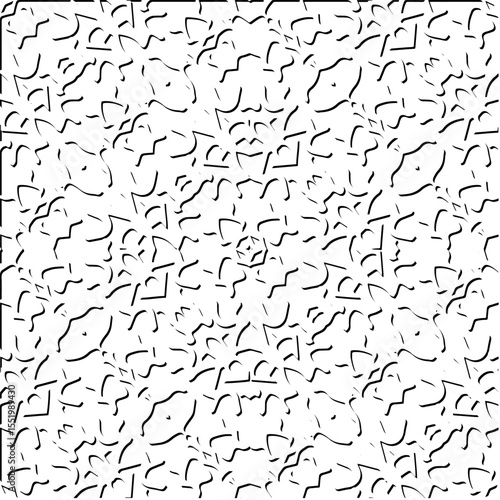  3d relief tiles.
Vector pattern with symmetrical elements . Modern stylish abstract texture. Repeating tiles from striped elements. Black and white pattern.