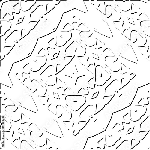  3d relief tiles.
Vector pattern with symmetrical elements . Modern stylish abstract texture. Repeating tiles from striped elements. Black and white pattern.