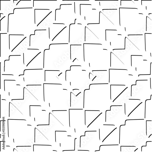  3d relief tiles.
Vector pattern with symmetrical elements . Modern stylish abstract texture. Repeating tiles from striped elements. Black and white pattern.