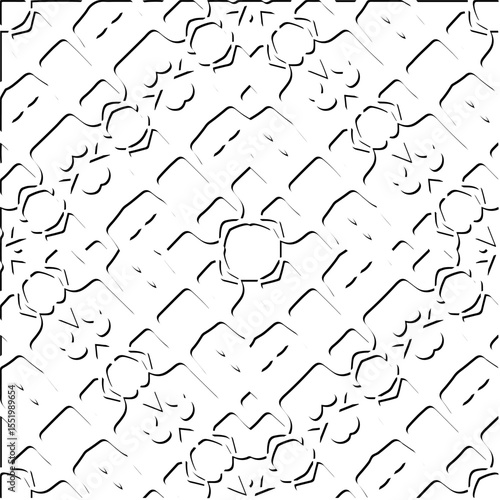  3d relief tiles.
Vector pattern with symmetrical elements . Modern stylish abstract texture. Repeating tiles from striped elements. Black and white pattern.