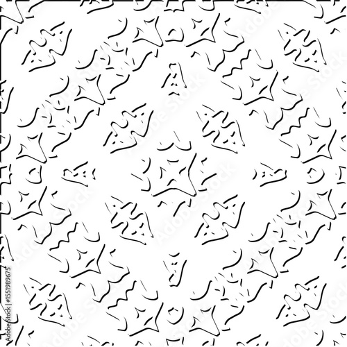  3d relief tiles.
Vector pattern with symmetrical elements . Modern stylish abstract texture. Repeating tiles from striped elements. Black and white pattern.