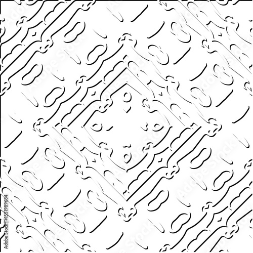 3d relief tiles.
Vector pattern with symmetrical elements . Modern stylish abstract texture. Repeating tiles from striped elements. Black and white pattern.