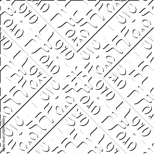 3d relief tiles.
Vector pattern with symmetrical elements . Modern stylish abstract texture. Repeating tiles from striped elements. Black and white pattern.