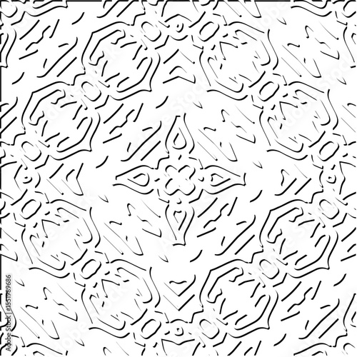 3d relief tiles.
Vector pattern with symmetrical elements . Modern stylish abstract texture. Repeating tiles from striped elements. Black and white pattern.