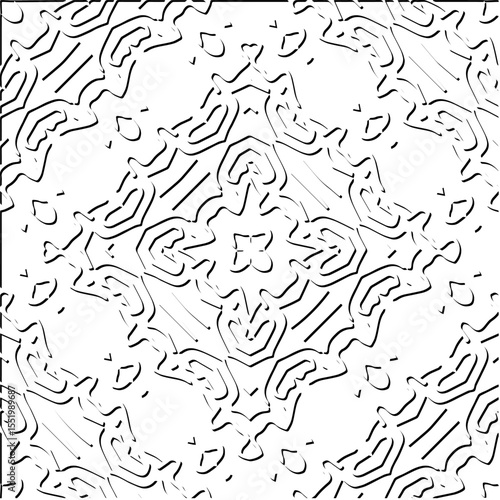 3d relief tiles.
Vector pattern with symmetrical elements . Modern stylish abstract texture. Repeating tiles from striped elements. Black and white pattern.