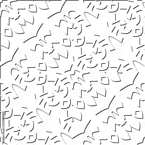 3d relief tiles.
Vector pattern with symmetrical elements . Modern stylish abstract texture. Repeating tiles from striped elements. Black and white pattern.