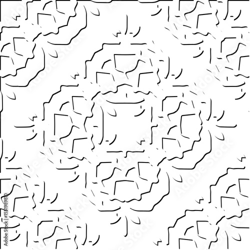 3d relief tiles.
Vector pattern with symmetrical elements . Modern stylish abstract texture. Repeating tiles from striped elements. Black and white pattern.