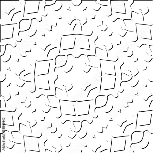 3d relief tiles.
Vector pattern with symmetrical elements . Modern stylish abstract texture. Repeating tiles from striped elements. Black and white pattern.