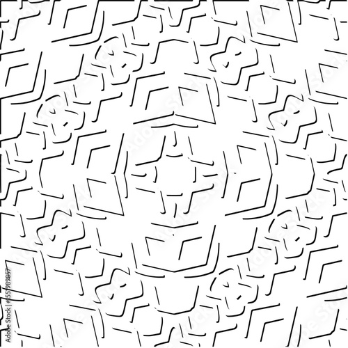 3d relief tiles.
Vector pattern with symmetrical elements . Modern stylish abstract texture. Repeating tiles from striped elements. Black and white pattern.