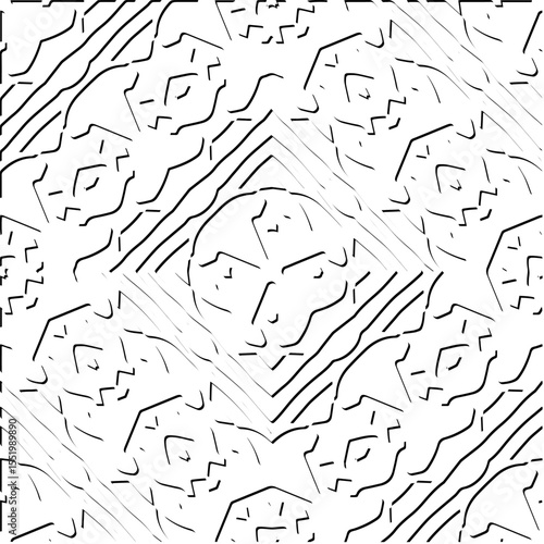 3d relief tiles.
Vector pattern with symmetrical elements . Modern stylish abstract texture. Repeating tiles from striped elements. Black and white pattern.