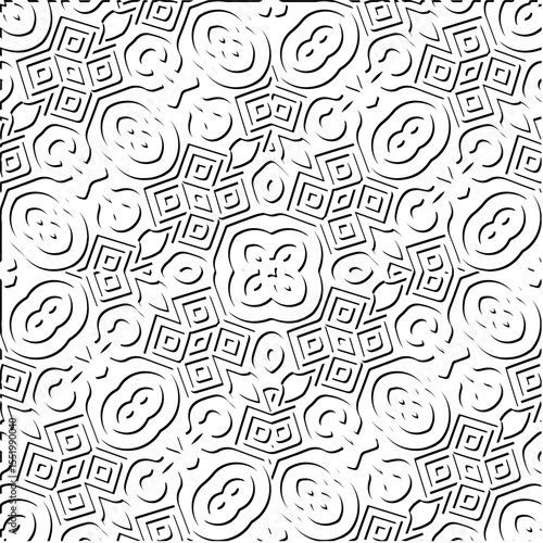 3d relief tiles.
Vector pattern with symmetrical elements . Modern stylish abstract texture. Repeating tiles from striped elements. Black and white pattern.